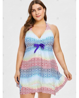 Plus Size Halter Ombre Color Skirted Tankini Set - 1x