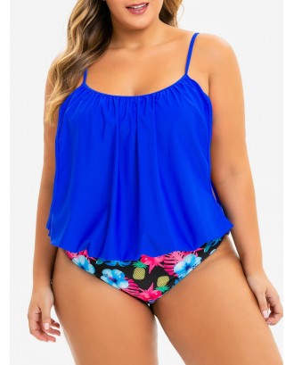 Plus Size Double Up Tropical Tankini Swimwear - L