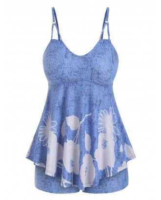 Plus Size Floral Print Skirted Tankini Swimsuit - 2x