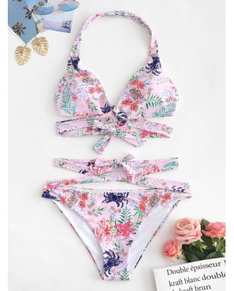 Plus Size Floral Print Criss Cross Swimwear Set - 1x