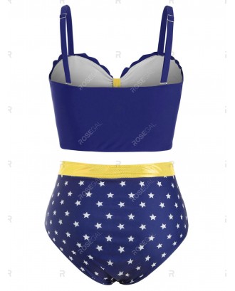 Contrast Scalloped American Flag Stars Plus Size Swimwear Swimsuit - 3x