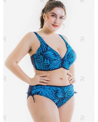 Plus Size Tropical Print Push Up Swimwear Set - 1x