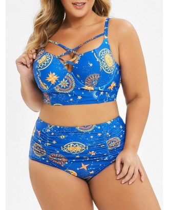 Plus Size Starry Sky Print Underwire Tankini Swimsuit - 2x