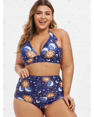 High Waisted Ruched Star Sun And Moon Plus Size Swimwear Swimsuit - L