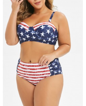 Ruched Underwire American Flag Plus Size Swimwear Swimsuit - 3x