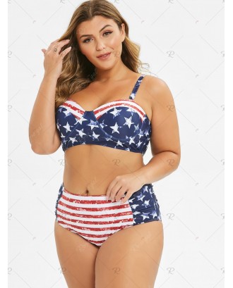 Ruched Underwire American Flag Plus Size Swimwear Swimsuit - 3x