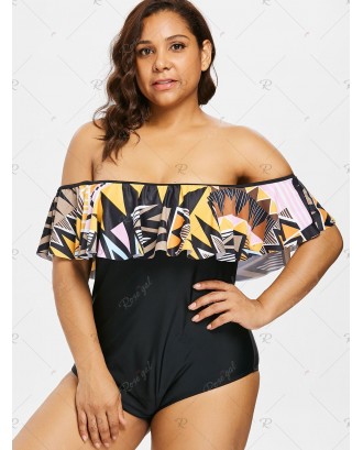 Flounce Print Plus Size One-piece Swimsuit - 2x