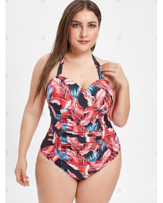 Plus Size Graphic Halter Backless Swimwear - 4x