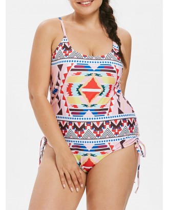 Plus Size Ethnic Lace Up Swimsuit - 3x