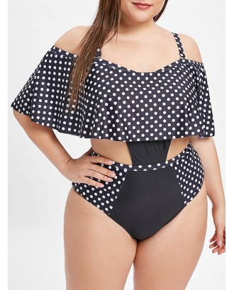 Plus Size Polka Dot Cut Out Swimwear - 4x