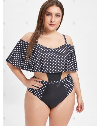 Plus Size Polka Dot Cut Out Swimwear - 4x