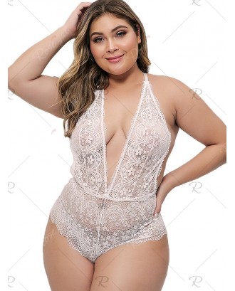 Scalloped Backless Lace Plus Size Teddy - 1x