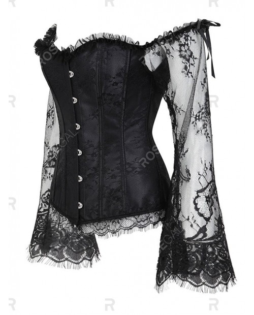 Plus Size Bell Lace Sleeves Ruffles Overbust Corset - 1x