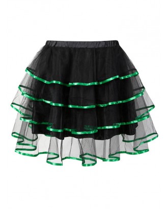 Plus Size Satin Trim Mesh Tutu Skirt - L
