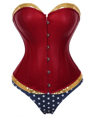 Plus Size PU Leather Lace Up Corset with Star Panty - 2x