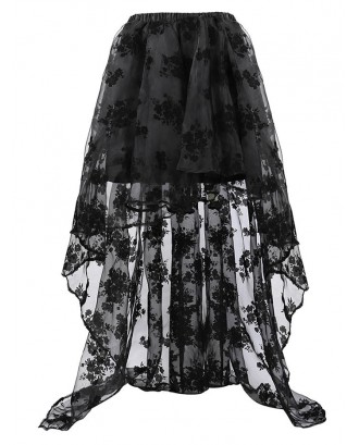 Plus Size Flocking Floral High Low Organza Skirt - 3x
