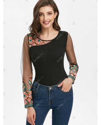 Sheer Mesh Embroidered T Shirt - 2xl