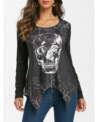 Skull Lightning Print Long Sleeve T Shirt - 2xl