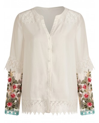 Lace Trim Button Up Shirt - 2xl