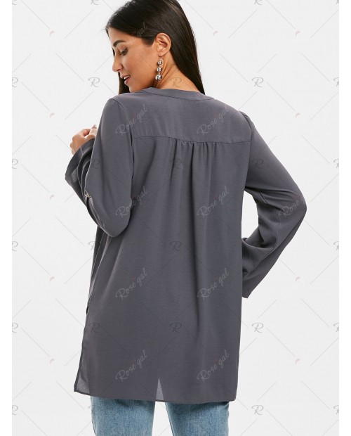 Wrap-front Roll Sleeve Tunic - 2xl