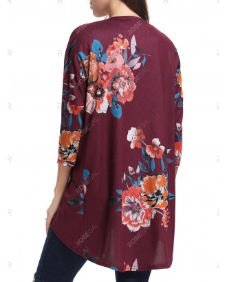 Floral Print Three Quarter Sleeves Open Blouse - 2xl