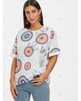 Feather Printed Loose Blouse - 3xl