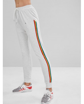  Pocket Striped Drawstring Jogger Pants - Light Gray S