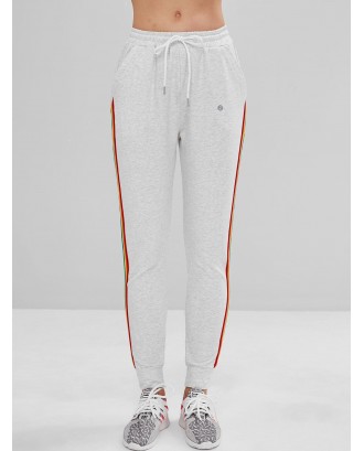  Pocket Striped Drawstring Jogger Pants - Light Gray S