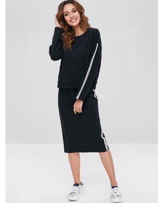  Contrast Side Sweatshirt And Pencil Skirt Set - Black S