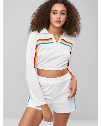  Colorful Stripes Top And Shorts Set - White S