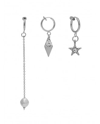 3Pcs Faux Pearl Star Earrings Set - Silver