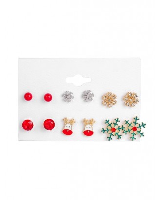 6 Pairs Christmas Snowflake Earrings - Multi