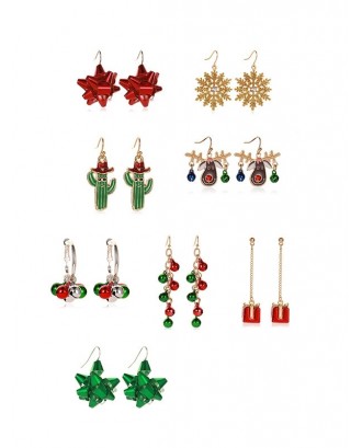 8 Pairs Christmas Snowflake Elk Earrings Set - Acu Camouflage