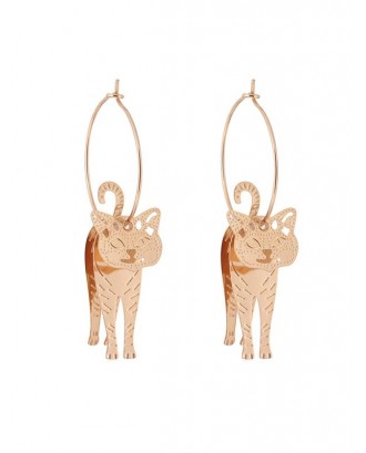3D Kitten Hoop Drop Earrings - Gold
