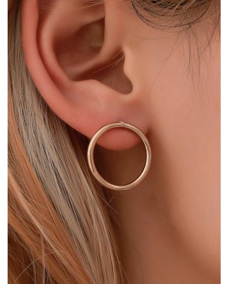 6 Piece Heart Circle Stud Drop Earrings Set - Gold