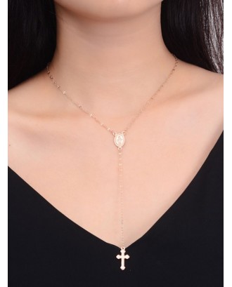 Cross Pendant Y Shaped Necklace - Gold