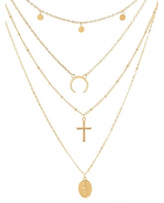 Cross Shape Coin Decoration Multilayered Necklace - Gold