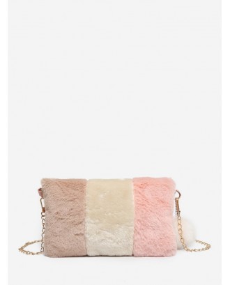 Casual Crossbody Fuzzy Chain Shoulder Bag - Rose