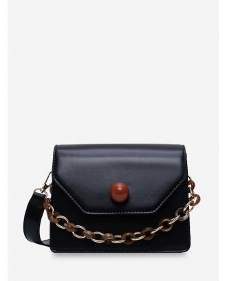 Chain Design Solid Shoulder Bag - Black