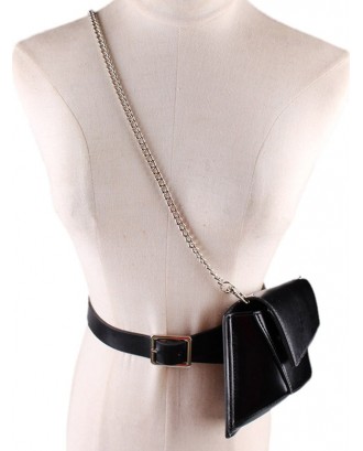 Chain Irregular Shape Crossbody Bag - Black