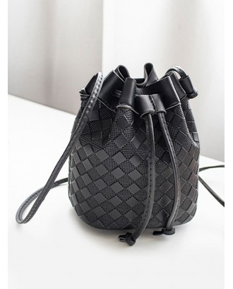 Checkered Embossed Crossbody Bucket Bag - Black