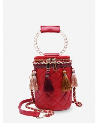 Tassel Accent Quilted Cylinder Bag - Red