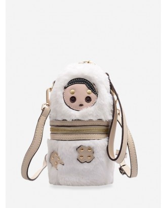 Doll Face Bucket Fuzzy Shoulder Bag - Khaki