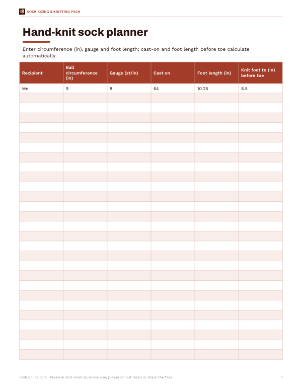 Preview of Printable Knit Sock Planner